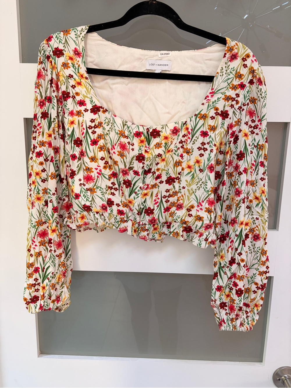 Lost + Wander Cream Floral Long Sleeve Crop Top